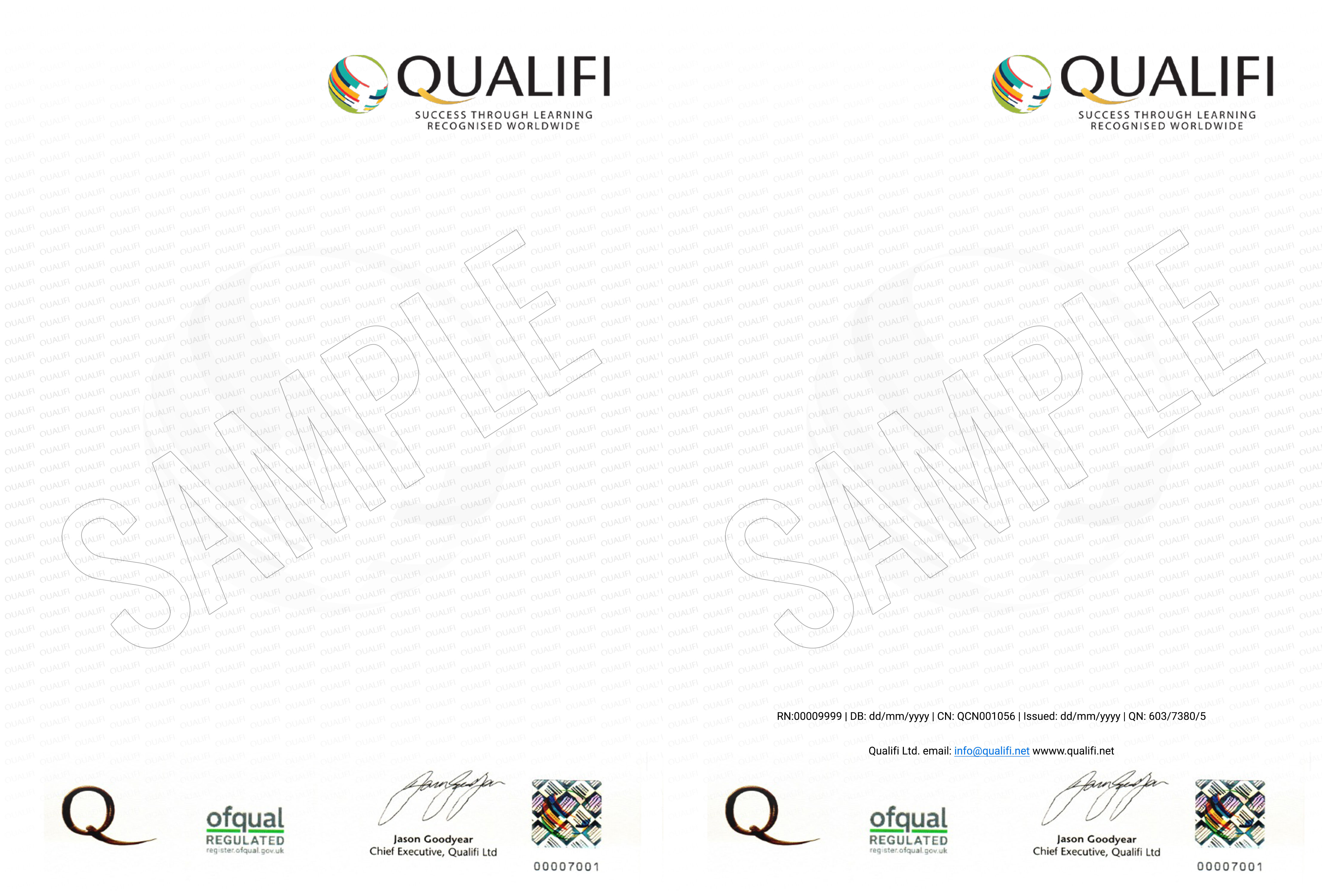 Qualifi sample certificate